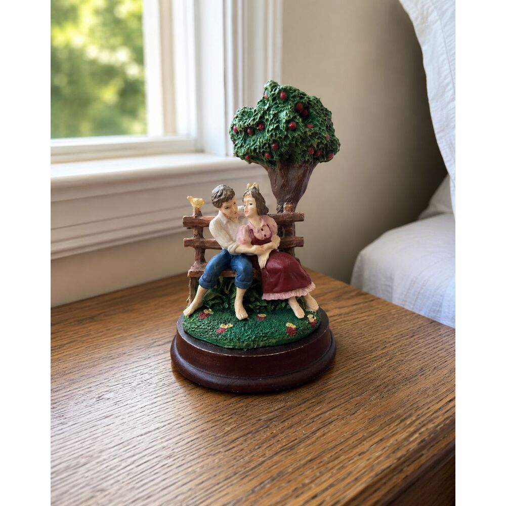 Romantic Couple on Bench Figurine Tree | Cottagecore Love Scene Collectible 5"